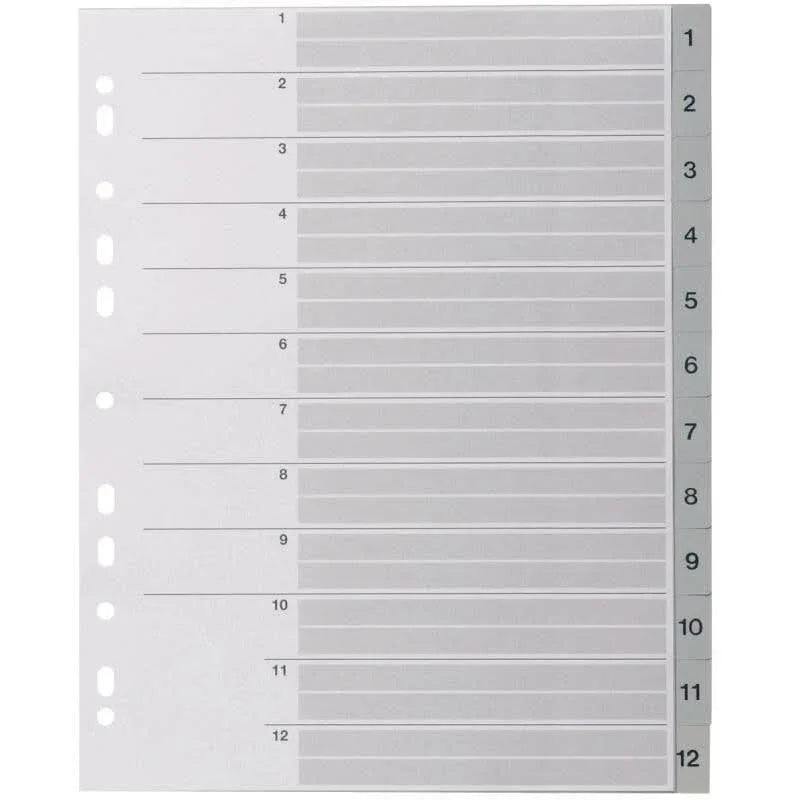Intercalaires numériques plastique 12 touches A4+ gris - Ma Rentrée Facile