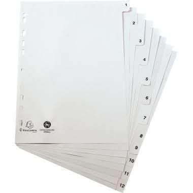 Jeu de 12 intercalaires numériques en polypropylène gris recyclé, format A4 - Ma Rentrée Facile