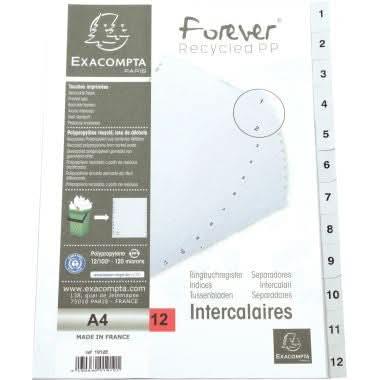 Jeu de 12 intercalaires numériques en polypropylène gris recyclé, format A4 - Ma Rentrée Facile
