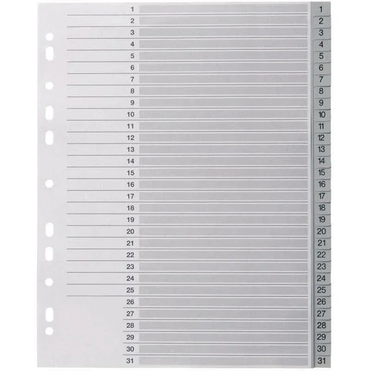 Intercalaires numériques plastique 31 touches A4+ gris - Ma Rentrée Facile