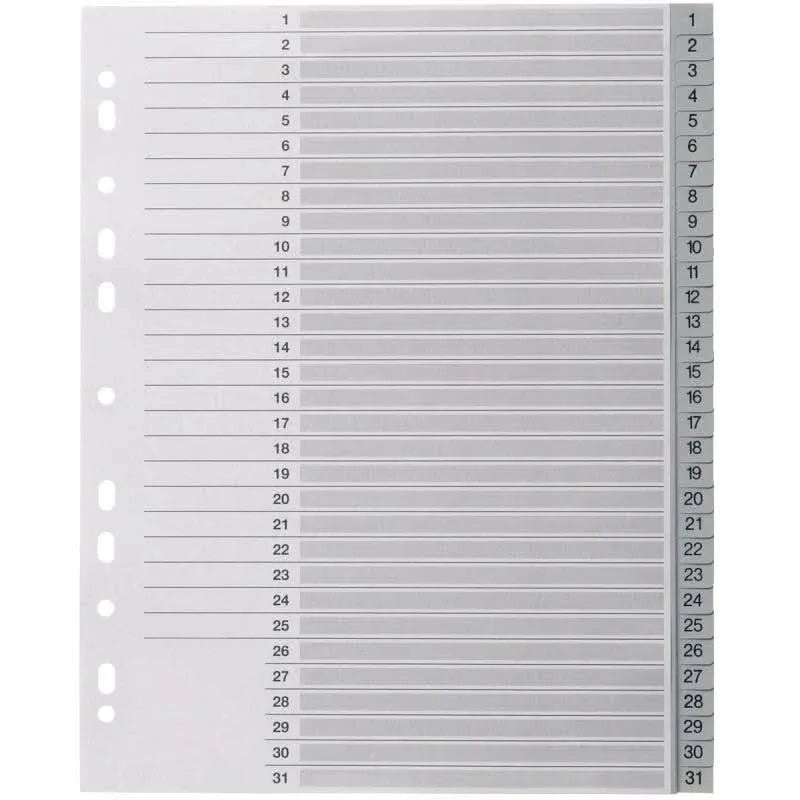 Intercalaires numériques plastique 31 touches A4+ gris - Ma Rentrée Facile