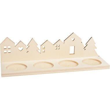 Long bougeoir village de Noël en bois - Ma Rentrée Facile