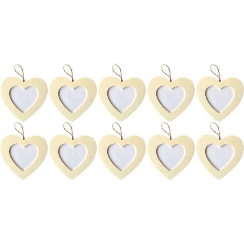 Lot de 10 cadres coeur à suspendre, en bois