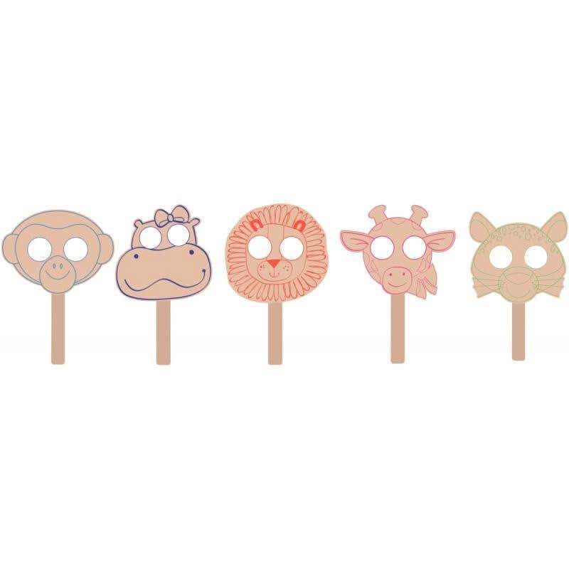 Lot de 10 masques en bois, les animaux de la savane - Ma Rentrée Facile