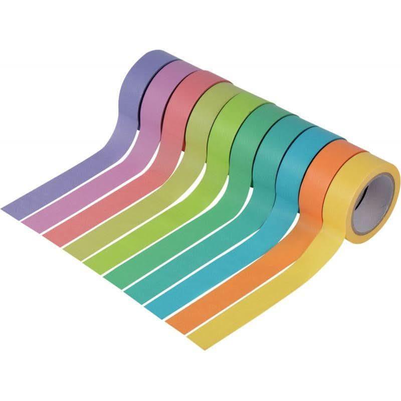 Lot de 10 rubans adhésifs unis assortis, en papier de riz - Ma Rentrée Facile
