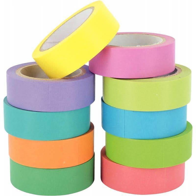 Lot de 10 rubans adhésifs unis assortis, en papier de riz - Ma Rentrée Facile