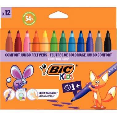 Lot de 12 pochettes de 12 feutres Bic Kids confort Jumbo - Ma Rentrée Facile