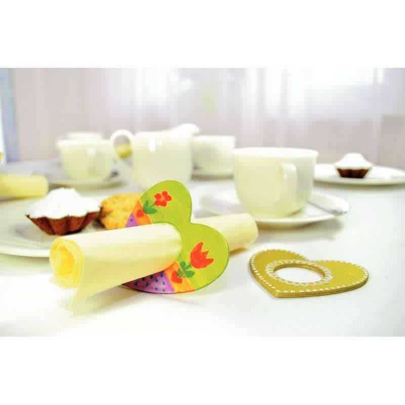 Lot de 12 ronds de serviette coeur plat en bois - Ma Rentrée Facile