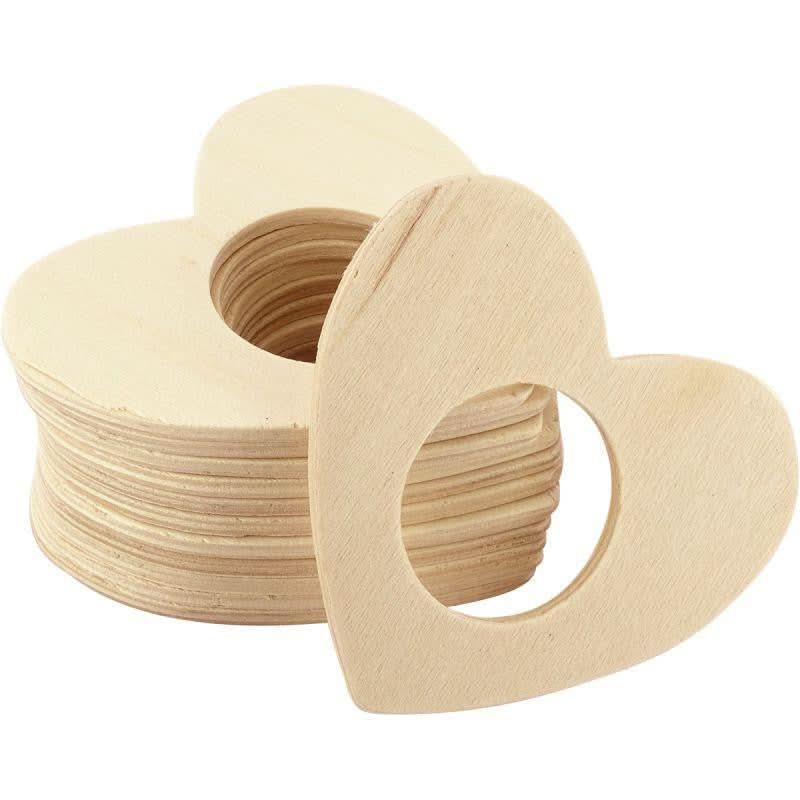 Lot de 12 ronds de serviette coeur plat en bois - Ma Rentrée Facile