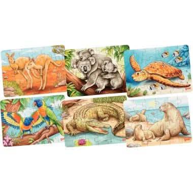 Lot de 18 puzzles 24 pièces en bois, les animaux du monde - Ma Rentrée Facile