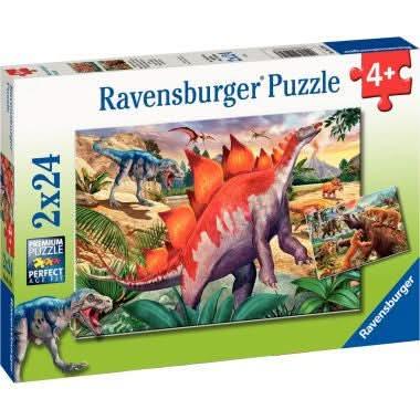Lot de 2 puzzles en carton 24 pièces, mammouths et dinosaures - Ma Rentrée Facile