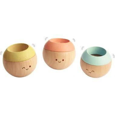 Lot de 3 hochets têtes sensorielles en bois pastel PLAN TOYS - Ma Rentrée Facile