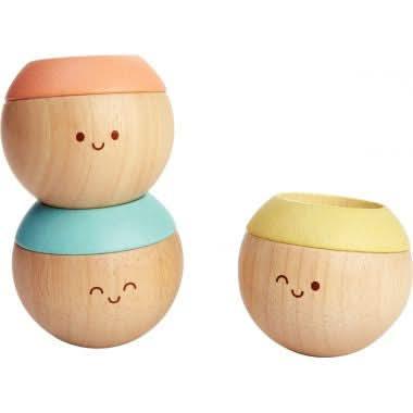 Lot de 3 hochets têtes sensorielles en bois pastel PLAN TOYS - Ma Rentrée Facile