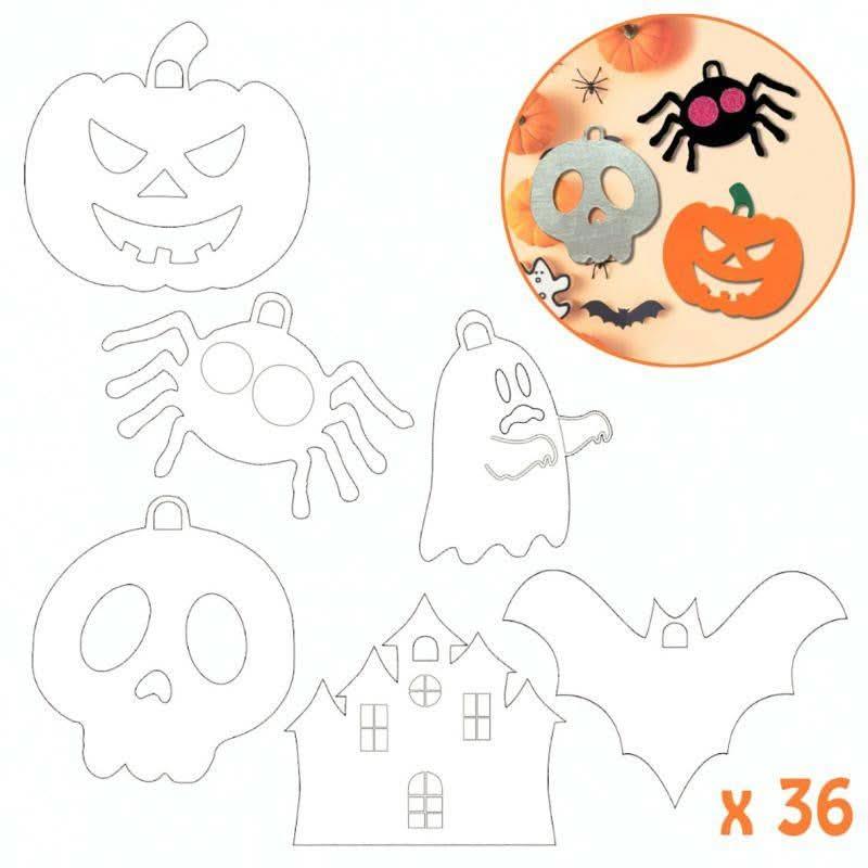 Lot de 36 suspensions Halloween en carton blanc - Ma Rentrée Facile