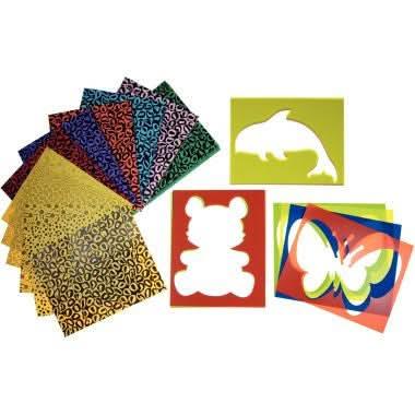 Lot de 3x4 pochoirs animaux et papier à motifs - Ma Rentrée Facile
