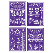 Lot de 4 planches de pochoirs de maquillage assorties : chats, papillons, pirates, contes de fées et jungle - Ma Rentrée Facile