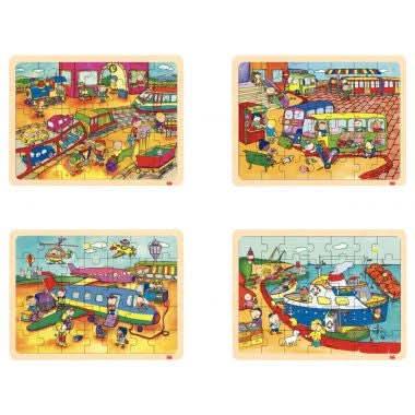 Lot de 4 puzzles à cadre en bois 35 pièces, les transports - Ma Rentrée Facile