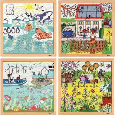 Lot de 4 puzzles en bois 100 pièces, l'environnement - Ma Rentrée Facile