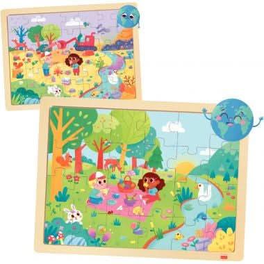 Lot de 4 puzzles en bois, 24/35 pièces, sauvons la planète - Ma Rentrée Facile