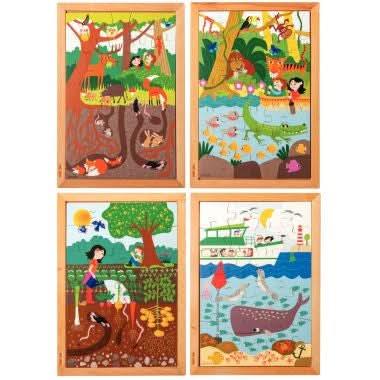 Lot de 4 puzzles en bois dessus-dessous - Ma Rentrée Facile
