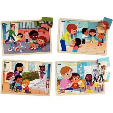 Lot de 4 puzzles, 12 et 15 pièces, je prends soin des autres Nathan - Ma Rentrée Facile