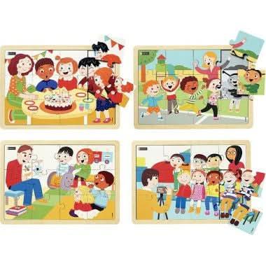 Lot de 4 puzzles 12 pièces les bons moments à l'école Nathan - Ma Rentrée Facile