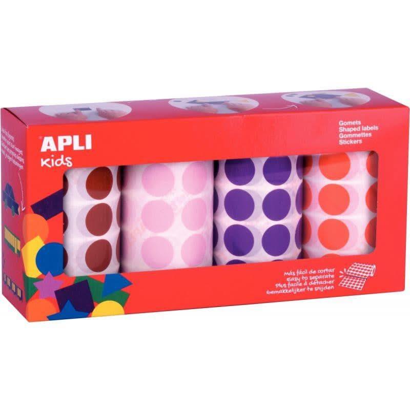 Lot de 4 rouleaux de maxi gommettes rondes diamètre 20 mm, couleurs pop assorties - Ma Rentrée Facile