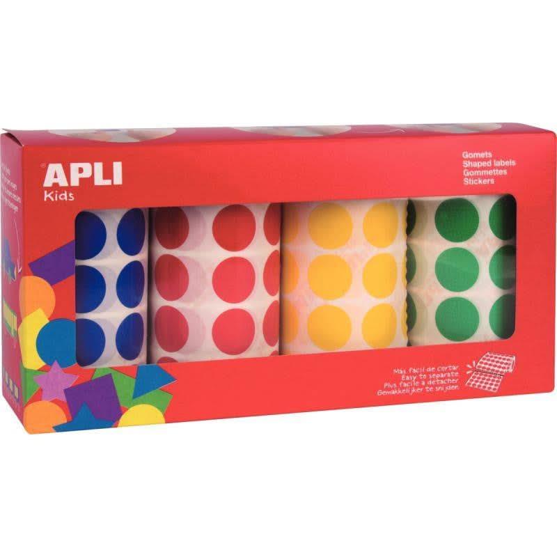 Lot de 4 rouleaux de maxi gommettes rondes diamètre 20 mm, couleurs vives assorties - Ma Rentrée Facile