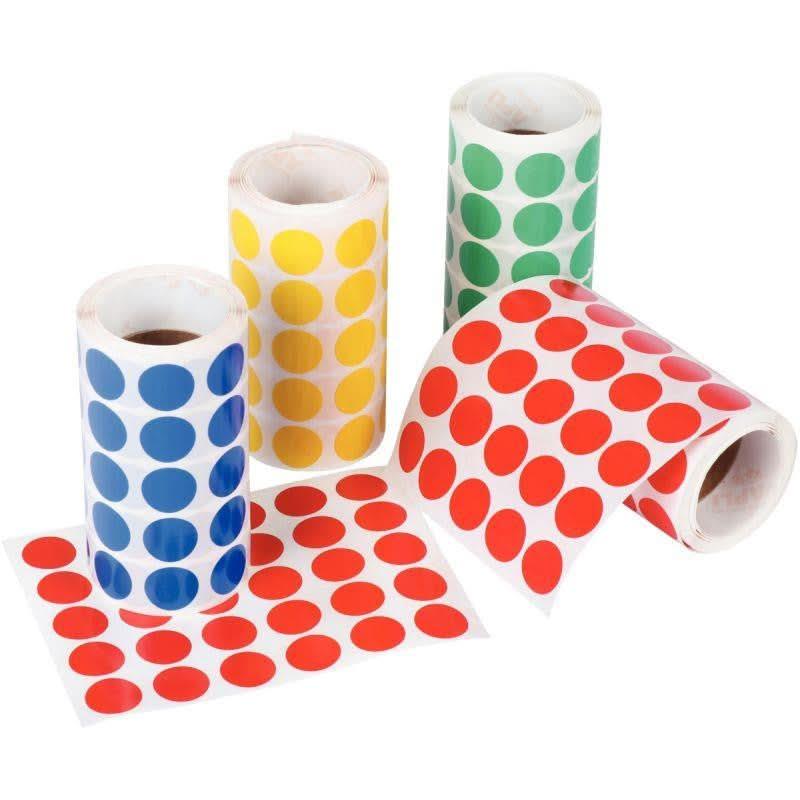 Lot de 4 rouleaux de maxi gommettes rondes diamètre 20 mm, couleurs vives assorties - Ma Rentrée Facile