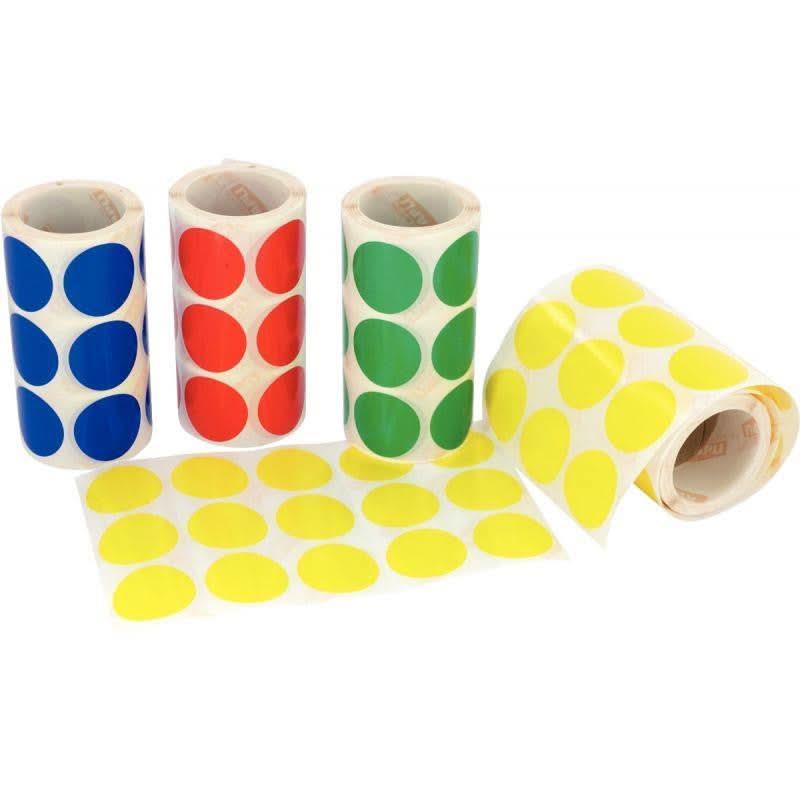 Lot de 4 rouleaux de maxi gommettes rondes diamètre 33 mm, couleurs vives assorties - Ma Rentrée Facile
