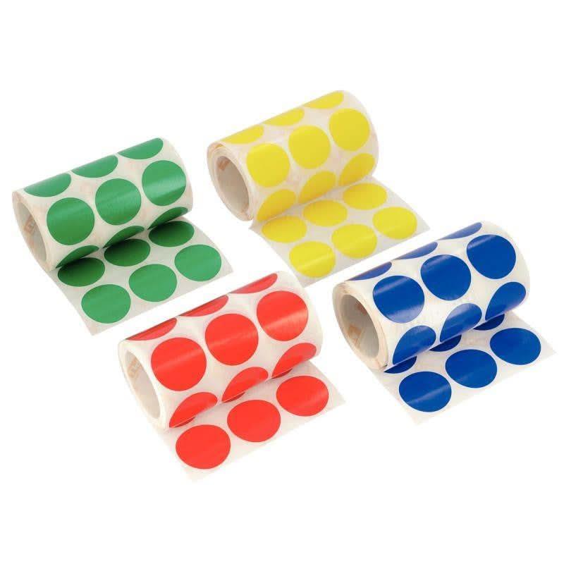 Lot de 4 rouleaux de maxi gommettes rondes diamètre 33 mm, couleurs vives assorties - Ma Rentrée Facile