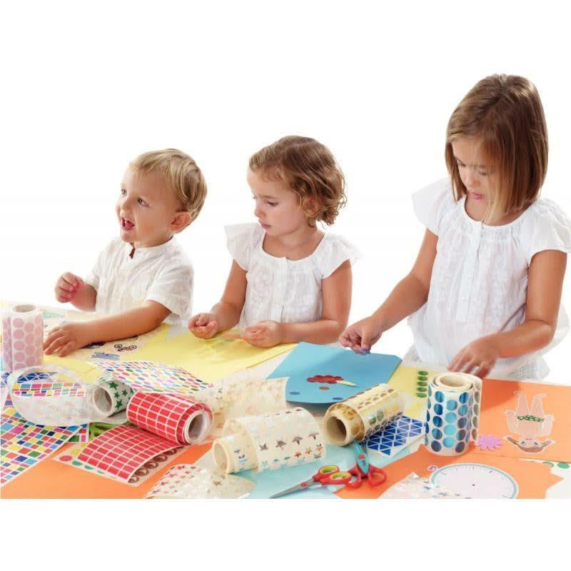 Lot de 4 rouleaux de maxi gommettes rondes diamètre 33 mm, couleurs vives assorties - Ma Rentrée Facile