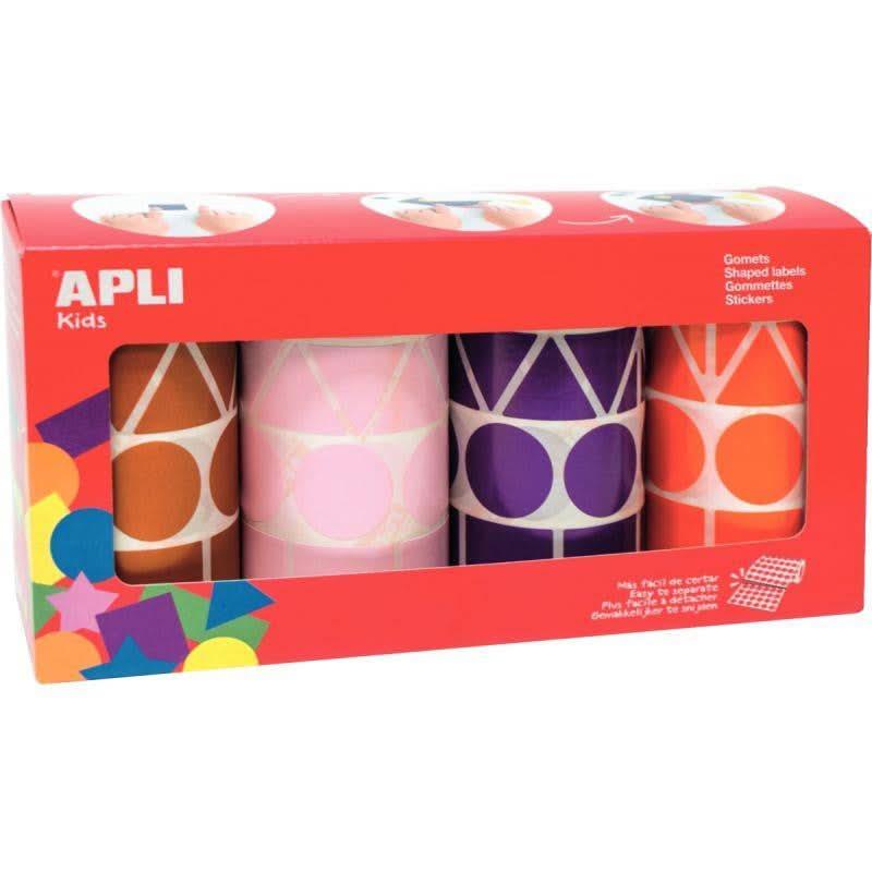 Lot de 4 rouleaux de maxi gommettes géométriques, couleurs pop assorties - Ma Rentrée Facile