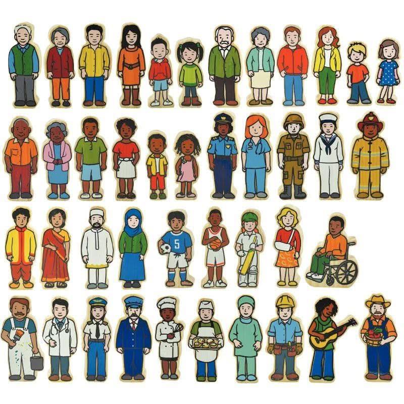 Lot de 42 personnages du monde en bois - Ma Rentrée Facile