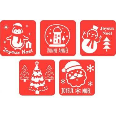 Lot de 5 pochoirs Noël et Bonne Année - Ma Rentrée Facile
