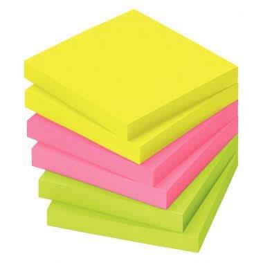 Lot 6 blocs de 80 feuilles de notes repositionnables 75x75mm couleurs vives assorties - Ma Rentrée Facile