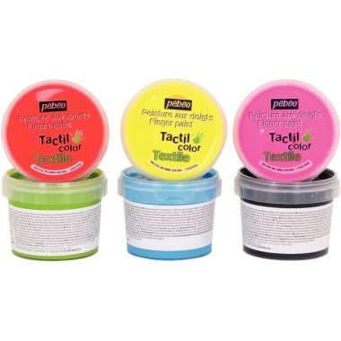 Lot de 6 pots 100ml de peinture aux doigts pour textile, couleurs classiques - Ma Rentrée Facile