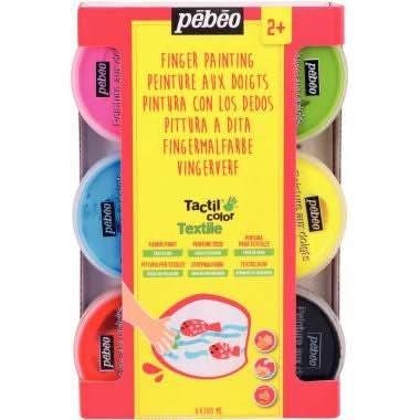 Lot de 6 pots 100ml de peinture aux doigts pour textile, couleurs classiques - Ma Rentrée Facile