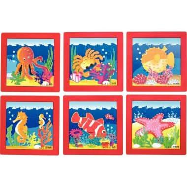 Lot de 6 puzzles en plastique de 9 pièces, les animaux de la mer - Ma Rentrée Facile