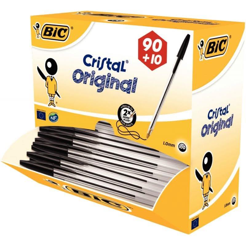 Pack 90+10 stylos bille Bic Cristal jetable pointe moyenne noirs - Ma Rentrée Facile