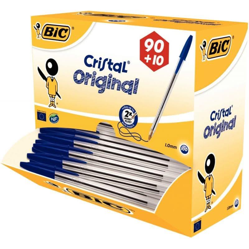 Pack 90+10 stylos bille Bic Cristal pointe moyenne bleus - Ma Rentrée Facile