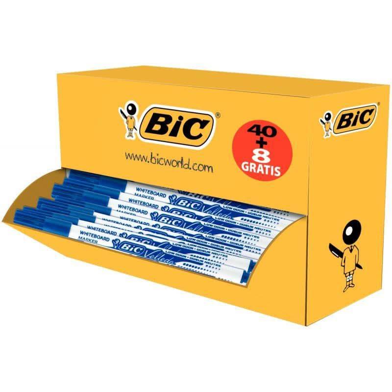 Pack de 48 feutres effaçables à sec Velleda 1721 pointe fine dont 8 gratuits bleu - Ma Rentrée Facile