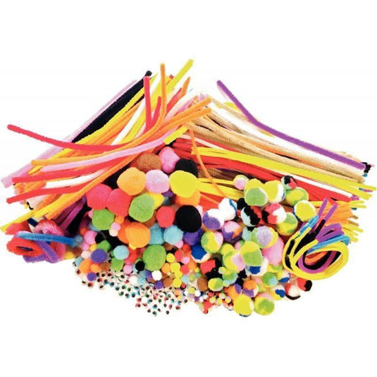 Pack économique chenilles, pompons et yeux mobiles coloris assortis - Ma Rentrée Facile