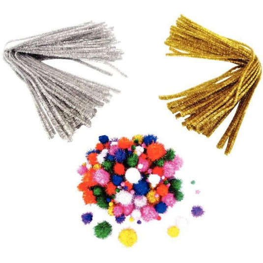 Pack économique chenilles et pompons glitter, coloris assortis - Ma Rentrée Facile