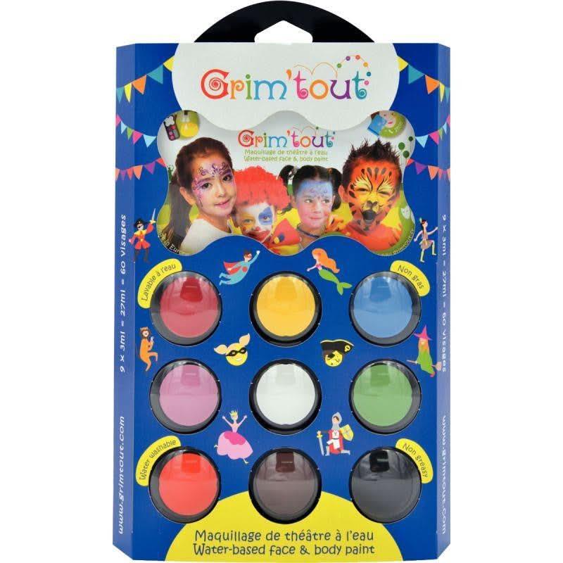 Palette de maquillage à l'eau GRIM'TOUT Carnaval 9 couleurs assortis - Ma Rentrée Facile