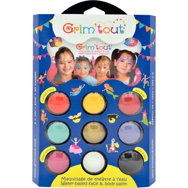 Palette de maquillage à l'eau GRIM'TOUT Princesse 9 couleurs assortis - Ma Rentrée Facile
