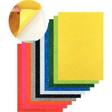 Paquet de 10 coupons de feutrine adhésive, 20x30cm, coloris assortis pailletés - Ma Rentrée Facile