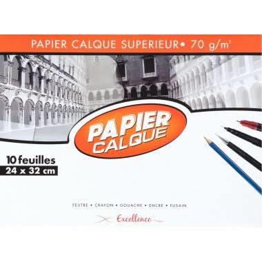 Paquet de 10 feuilles papier calque 70g, 24x32cm, EXCELLENCE - Ma Rentrée Facile