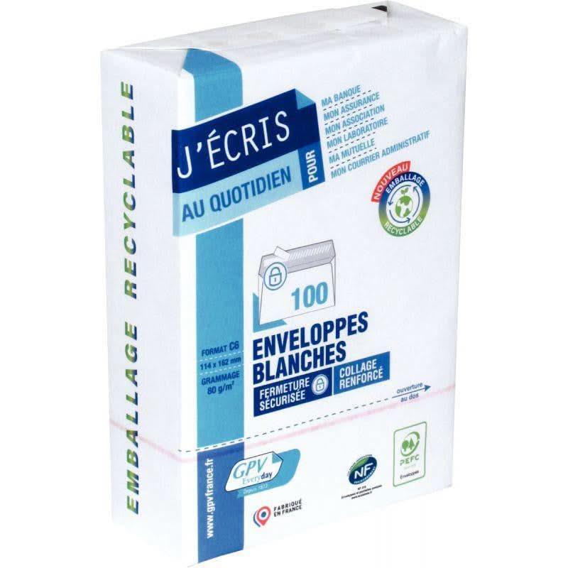 Paquet de 100 enveloppes blanches C6, 114x160, 75g, bande de protection - Ma Rentrée Facile