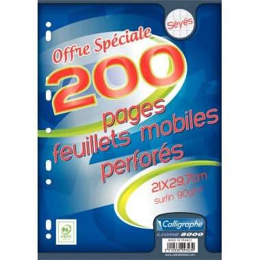 100 feuillets mobiles(200 pages), format 21x29,7cm, seyès 90g blanc, Calligraphe - Ma Rentrée Facile